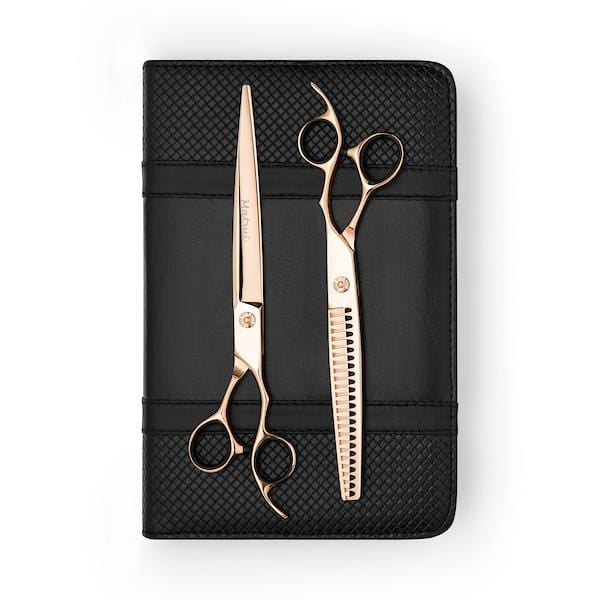 2 Pc PLQRG 7or 8 Rose Gold Straight & Curved Grooming Shear Set